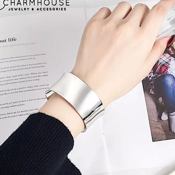 Boho Sterling Silver Resizable Wide Cuff Stamped Bangle Cuff Bracelet - Picture 5 of 5